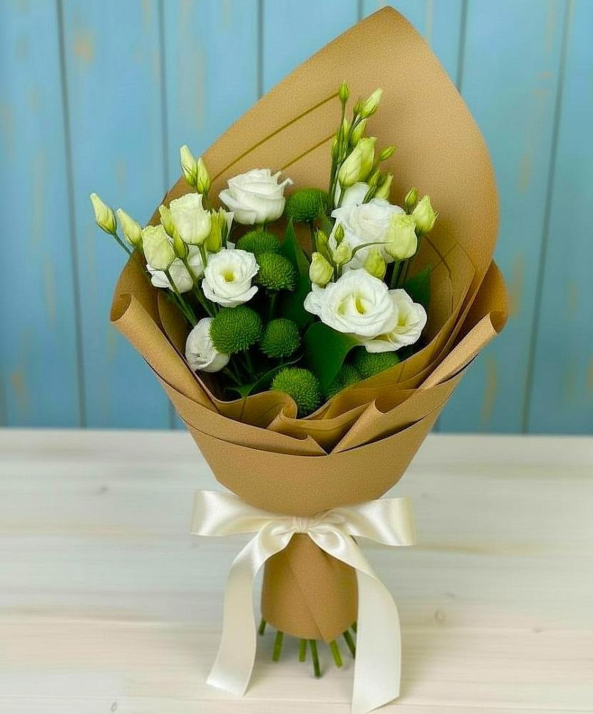 Букет цветов из: Хризантемы и Лизиантусы в Вад