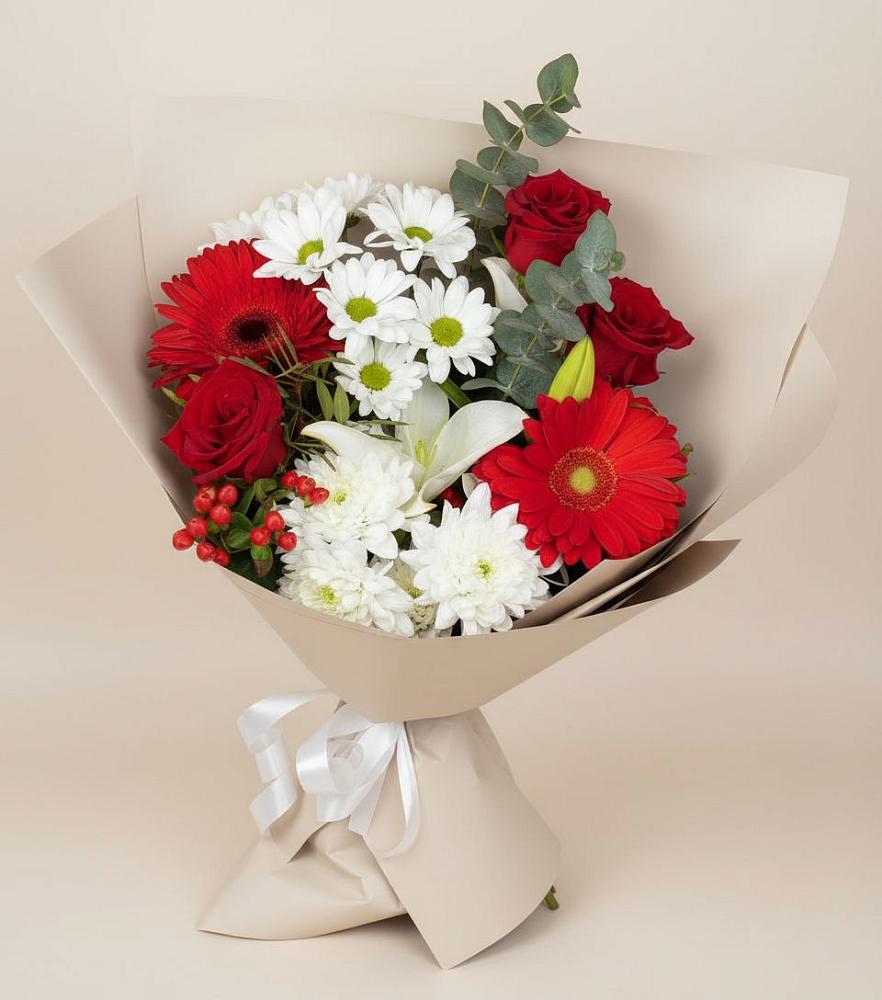 Букет цветов из: Розы, Хризантемы, Герберы и Лилии в Вад